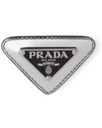 Prada Brushed Leather Brooch - Metallic