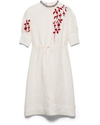 Prada - Embroidered Slubbed Fabric Dress - Lyst