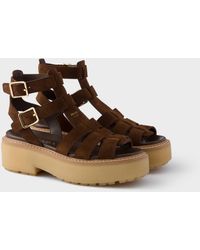 Prada - Suede Gladiator Sandals, Cocoa - Lyst