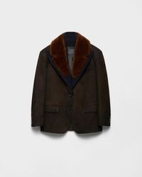 Prada - Veste Caban En Veau Velours Et Shearling - Lyst