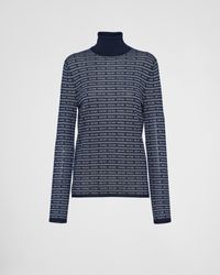 Prada - Superfine Wool Turtleneck Sweater With Intarsia Logo - Lyst