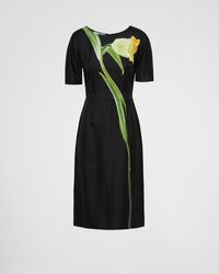 Prada - Bedrucktes Kleid Aus Twill - Lyst