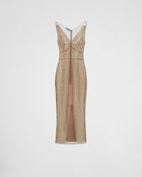 Prada - Embroidered Tulle Dress - Lyst