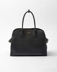 Prada - Large Leather Tote Bag With Buckles - Lyst
