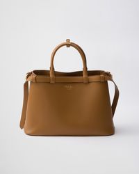 Prada - Buckle Medium Leather Handbag With Double Belt - Lyst