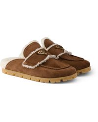 Prada - Suede And Shearling Mules - Lyst