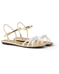 Prada - Flat Patent And Metallic Leather Sandals - Lyst