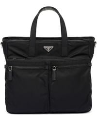 Prada - Re-Nylon Saffiano Leather And Nylon Tote Bag - Lyst