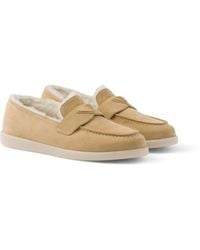 Prada - Suede And Shearling Loafers - Lyst