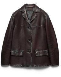 Prada - Bonded Nappa Leather And Chevron Shetland Wool Jacket - Lyst