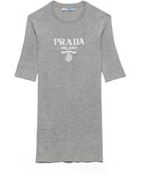 Prada - Jersey De Cuello Redondo En Seda Con Logo - Lyst