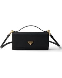 Prada - Saffiano Leather Wallet With Shoulder Strap - Lyst