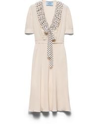 Prada - Embroidered Marocain Dress, Natural - Lyst