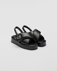 Prada - Soft Padded Nappa Leather Wedge Sandals - Lyst