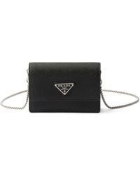 Prada - Saffiano Leather Card Holder With Shoulder Strap - Lyst