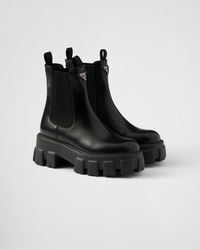 Prada - Monolith Brushed Leather Chelsea Boots, Size 35 - Lyst