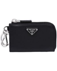 Prada - Saffiano Leather Mini Pouch With Keychain - Lyst