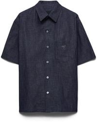 Prada - Short-Sleeved Chambray Denim Shirt - Lyst