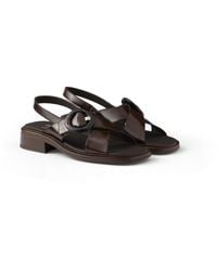 Prada - Sandalias De Piel Cepillada Con Hebilla, Mujer, Talla - Lyst