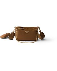 Prada - Re-Nylon And Saffiano Leather Mini Shoulder Bag, Brandy - Lyst