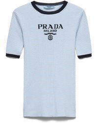 Prada - Jersey De Seda A Rayas Con Cuello Redondo, Mujer, Talla - Lyst