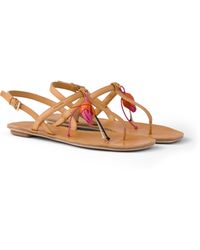 Prada - Antiqued Leather Thong Sandals With Floral Ornament - Lyst