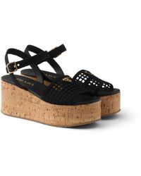 Prada - Crochet Wedge Platform Sandals, Size 35 - Lyst