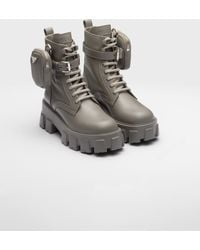 Prada - Monolith Leather And Re-Nylon Boots With Pouch - Lyst