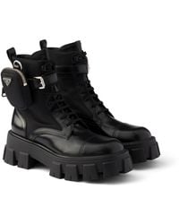 Prada - Monolith Stiefeletten Aus Leder Und Re-Nylon Mit Pouch, Damen, Größe - Lyst