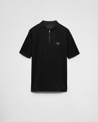 Prada - Piqué Polo Shirt With Re-Nylon Details - Lyst