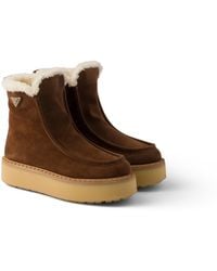 Prada - Suede And Shearling Booties - Lyst