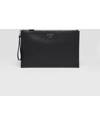 Prada - Pochette En Cuir Saffiano À Plaque Logo - Lyst