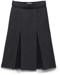 Prada - Double Wool Midi-Skirt, Slate - Lyst