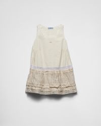 Prada - Embroidered Linen And Antique Silk Mini-Dress - Lyst