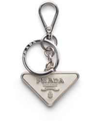 Prada - Saffiano Leather And Metal Keychain - Lyst
