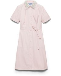 Prada - Embroidered Poplin Shirt Dress - Lyst