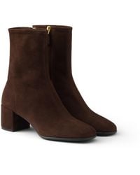 Prada - Stretch Suede Booties Boots - Lyst