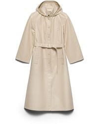 Prada - Hooded Nappa Leather And Fabric Coat, Ivory - Lyst