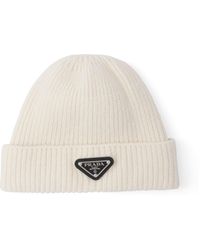 Prada - Triangle-Logo Beanie Hat - Lyst
