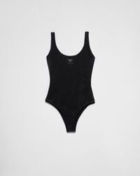 Prada - Jersey One-Piece Swimsuit With Rhinestones - Lyst