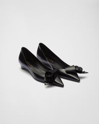 Prada - Brushed Leather Pumps With Floral Appliqués - Lyst