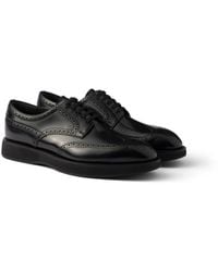Prada - Brushed Leather Laced Brogue Shoes, Size 5 - Lyst