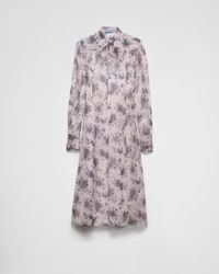 Prada - Bedrucktes Kleid Aus Chiffon - Lyst
