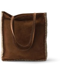 Prada - Large Suede And Crochet Tote Bag - Lyst