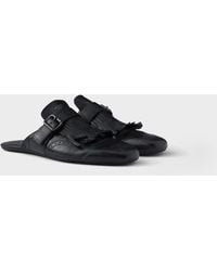 Prada - Shuffle Antiqued Leather Mules With Buckled Strap And Fringe - Lyst
