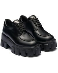 Prada - Scarpe Stringate Monolith In Pelle Spazzolata - Lyst