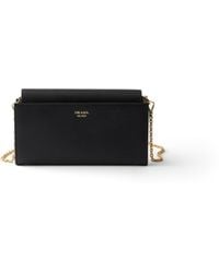 Prada - Saffiano Leather Wallet With Shoulder Strap - Lyst