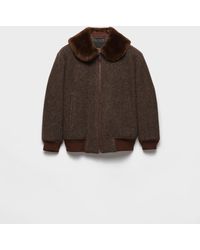 Prada - Wool Blouson Jacket With Shearling Collar - Lyst