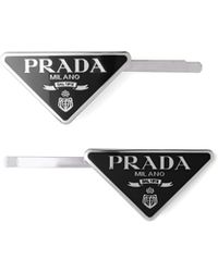 Prada - Logo Triangle Hair Clips Set Of Two - Lyst