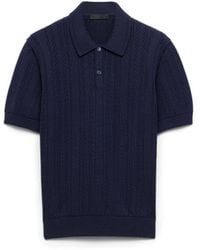 Prada - Short-Sleeved Openwork Cotton Polo Shirt - Lyst